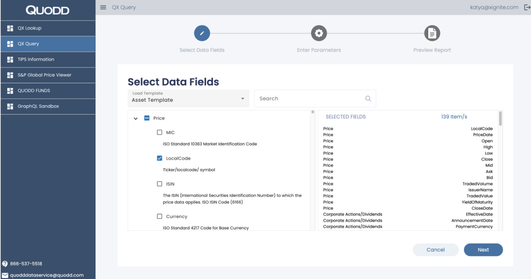 Screen capture of QX Digital platform (blue/white/grey) showing price validation process.